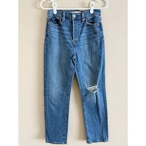 Levis Wedgie Straight Distressed High Rise Blue Jeans W26 L28 3449 Medium‎ Wash